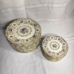 Complete Set of 24 Bohemia Royal Ivory "Windsor Noblesse" Dinner & Dessert Plates - Made in Czechoslovakia