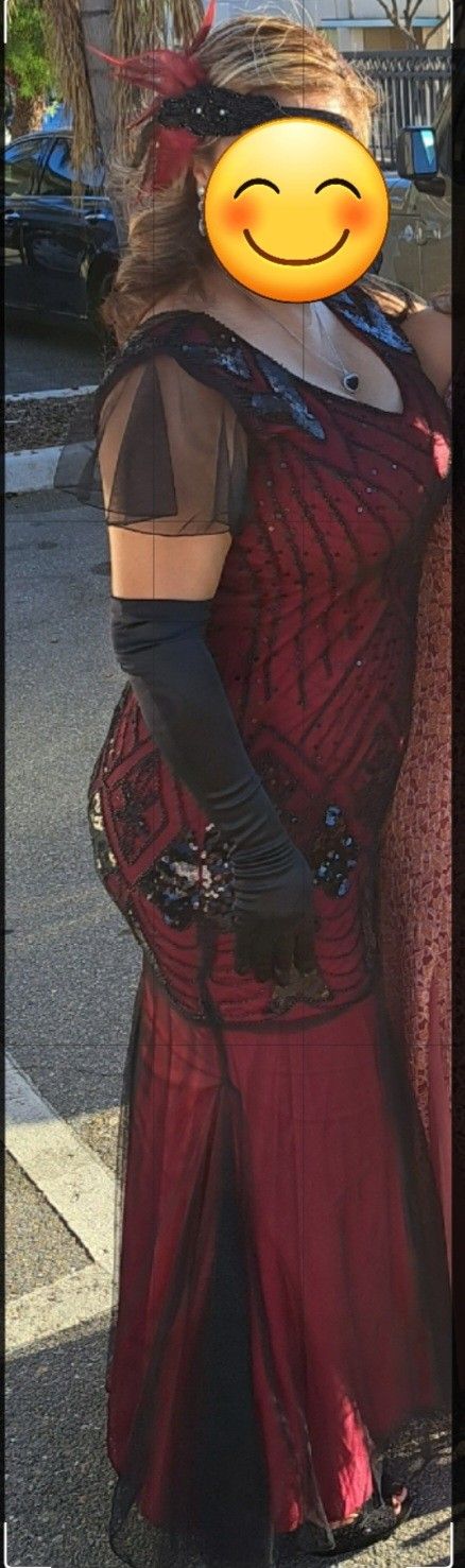 Semi Used 20s Dress, Gloves, Headpiece