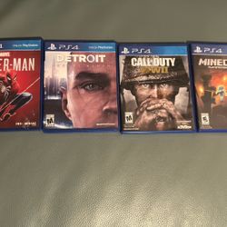 PS4 Games  (Minecraft, Marvel’s Spider-Man, Detroit Become Human, Call Of Duty WW2