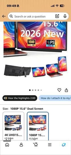 Portable Travel Dual Monitor, Slim 0.27'', Plug ang Play Detachable Extended Monitor for 13-17.3'' L