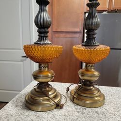 Vintage Hobail Globe Lamps Amber Orange Pair