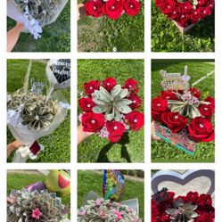Natural Roses /money Bouquets For Birthday Anniversary Graduations Showers Girlfriend Day N More