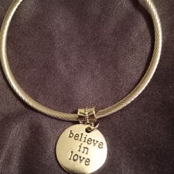 Silver Tone Adjustable Bracelet & Charm 