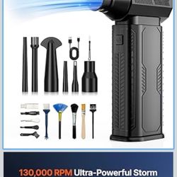 Compressed Air Duster, 130,000RPM Ultra-Powerful Cordless Electric Air Duster with 8000mAh Rechargeable Battery, 4-Gear Adjustable Air Blower for Keyb