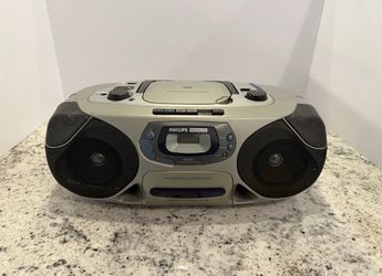Philips Magnavox AZ1202 Boombox CD Recorder Cassette AM/FM Silver Black Surround