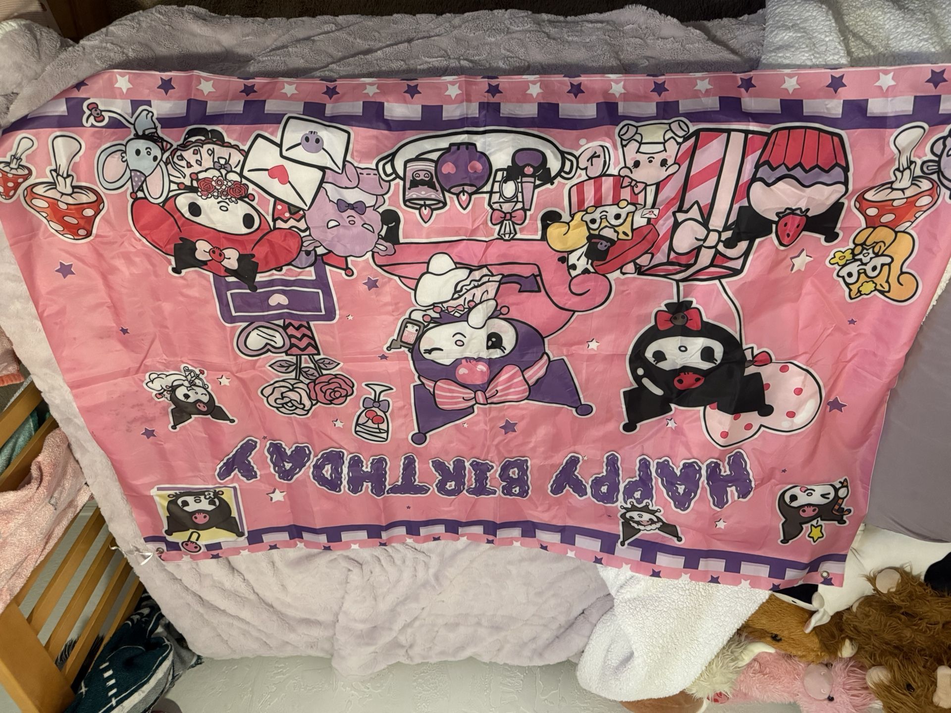 Hello Kitty Kuromi Banner And Happy Birthday Sign