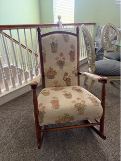 Vintage Upholstered Wooden Rocking Chair