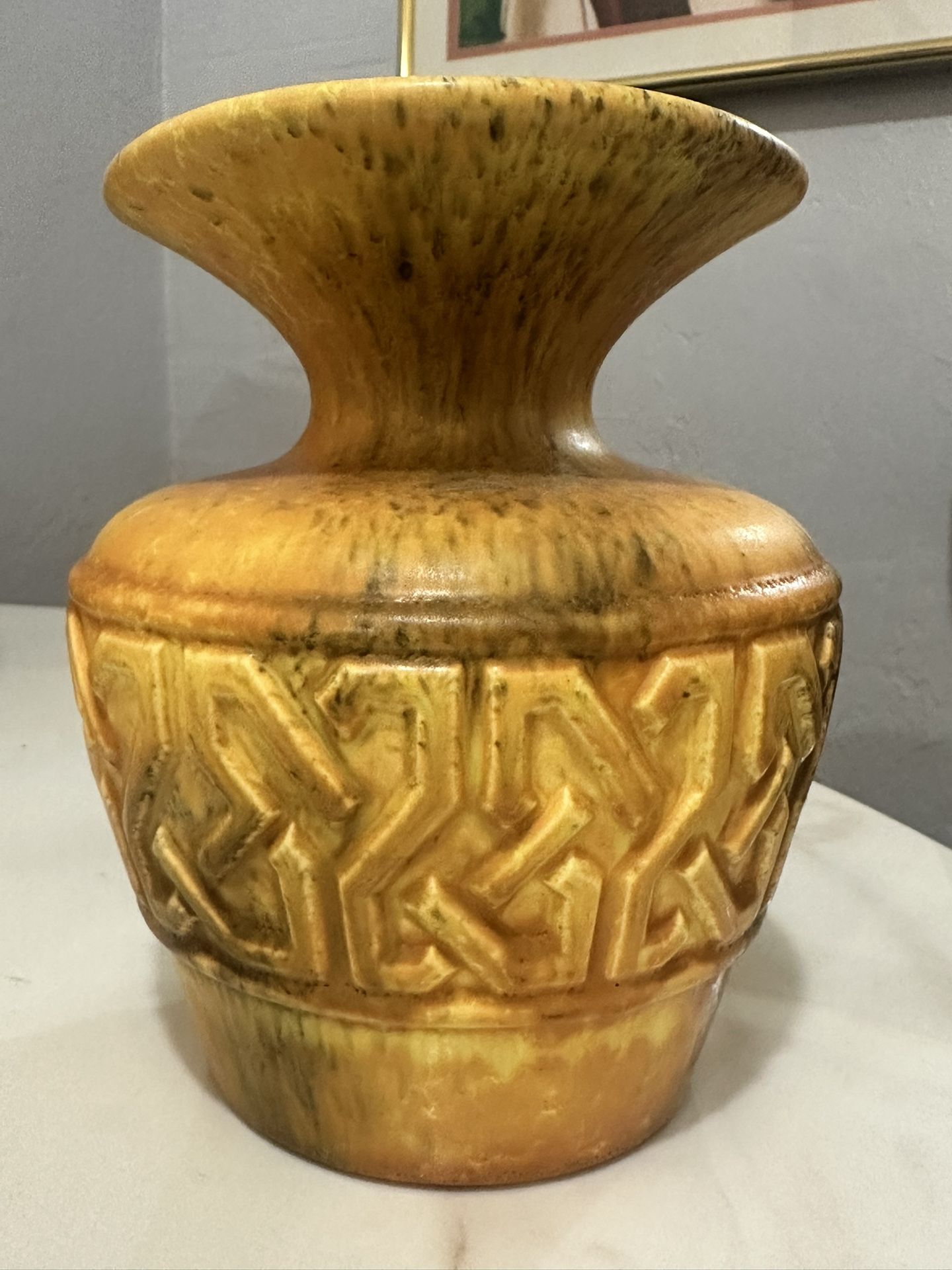 Vintage MCM Mid-Century Modern Haeger Yellow Art Pottery Geometric Short Vase