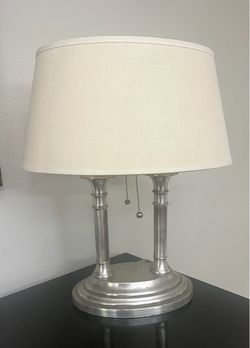 Vintage Pottery Barn Twin Column Table Lamp - Brushed Metal