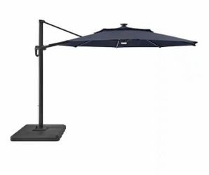 11 ft. Aluminum Cantilever Solar LED Offset Patio Umbrella in Midnight Blue