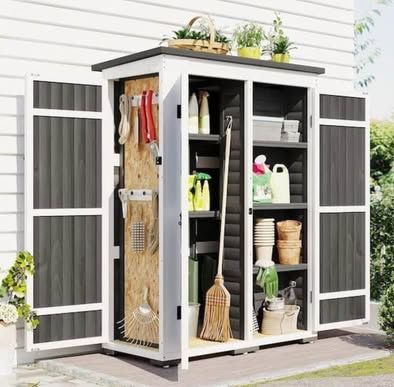 New in Box 5.5ft H x 4.1ft L Outdoor Storage Shed with Floor, Wood Tool Cabinet