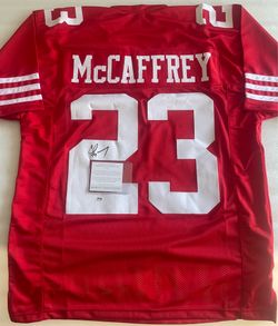 Christian McCaffrey Signed Autographed Custom Jersey San Francisco 49ers W-COA