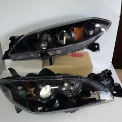 2004 To 2009 Mazda 3 Sedan 4 Door Headlights Black Amber Luces Negras Micas Focos Calaveras 