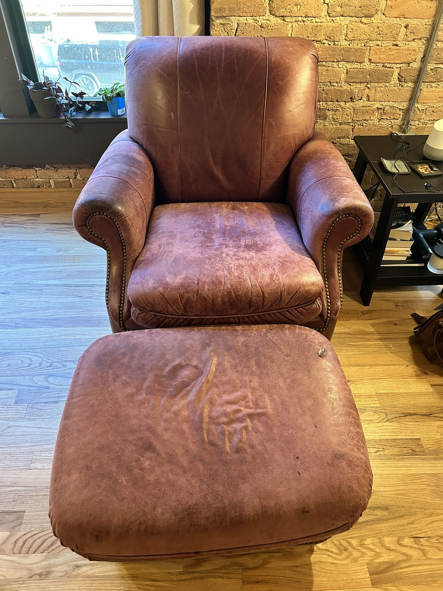 Leather Armchair w/ottoman for sale
