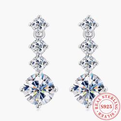 Elegant 2.6 Carat Diamond Drop Earrings – GRA Certified Moissanite Sterling Silver Dangle Sparkle