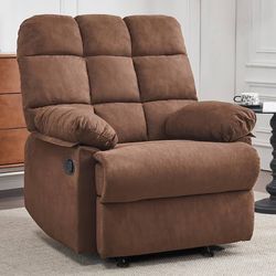 Rocker Recliner Chair, Overstuffed Manual Rocking Recliner for Adults, Upholstered Comfy Soft Fabric Living Room Reclining Sofa Chair(Brown)