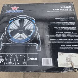 XPOWER X-34AR AXIAL FAN 1/4 HP SWITCH Y OUTLETS MPAC FULL ANGLE ROTATION