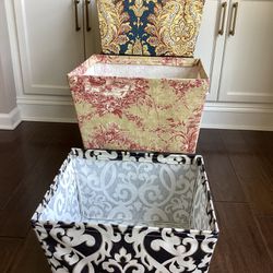 SET OF 3 WAVERLYFabric Storage Containers (perfect condition) 16.5”L, 14W, 10T (or $10 each)