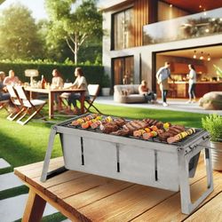NIB Portable Stainless Steel Charcoal Grill – Foldable Outdoor BBQ