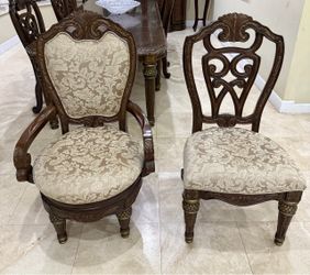 Michael Amini Ornate Wood Dining Chairs Set of 8