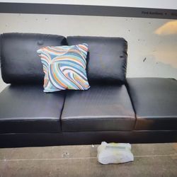 Black Faux Leather Couch 