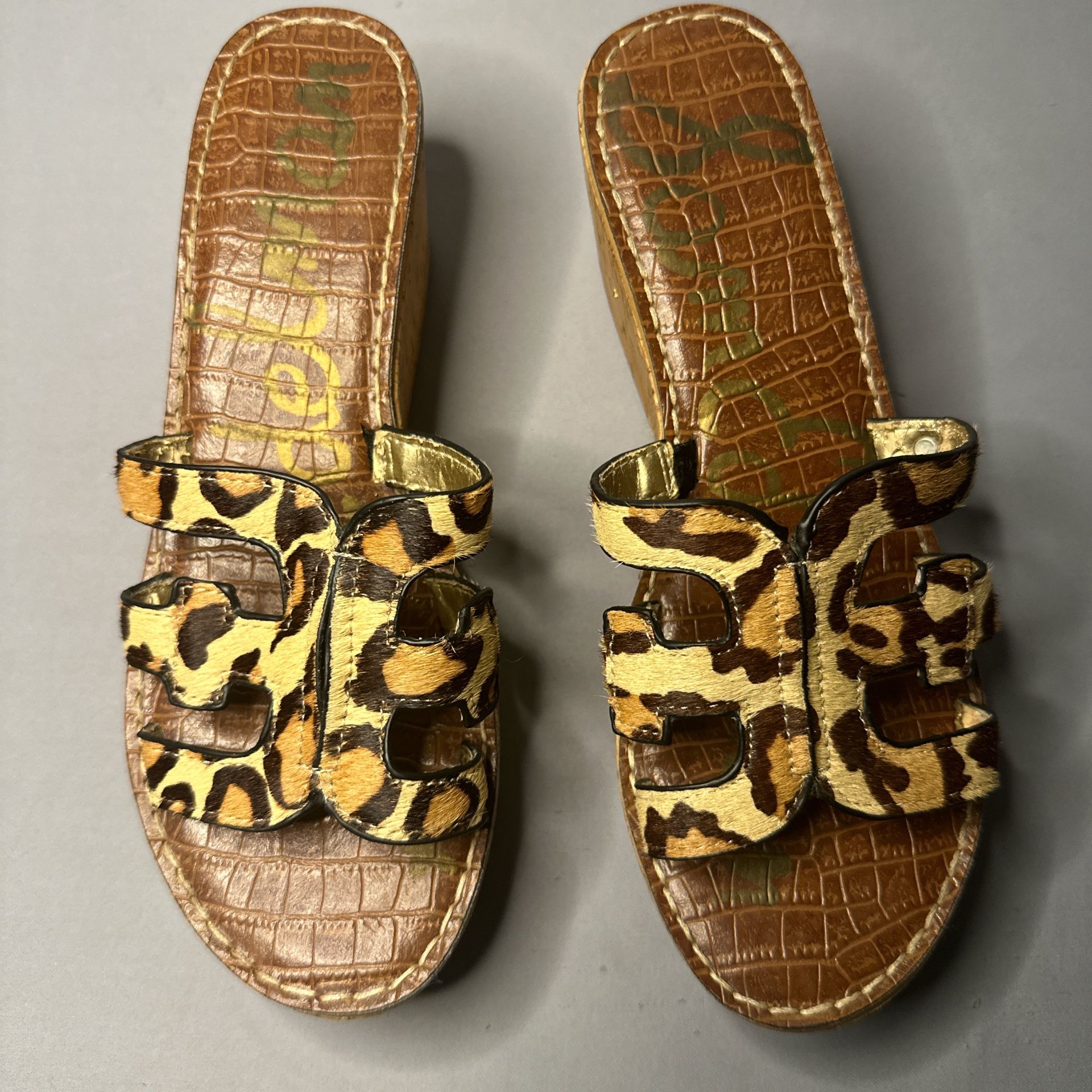 Sam Edelman Regis Cheetah Platform Cork Wedge Sandals 10 Pony hair Mob Wife