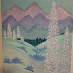 Hand Painted Art WINTER MOUNTAIN 20 X 16