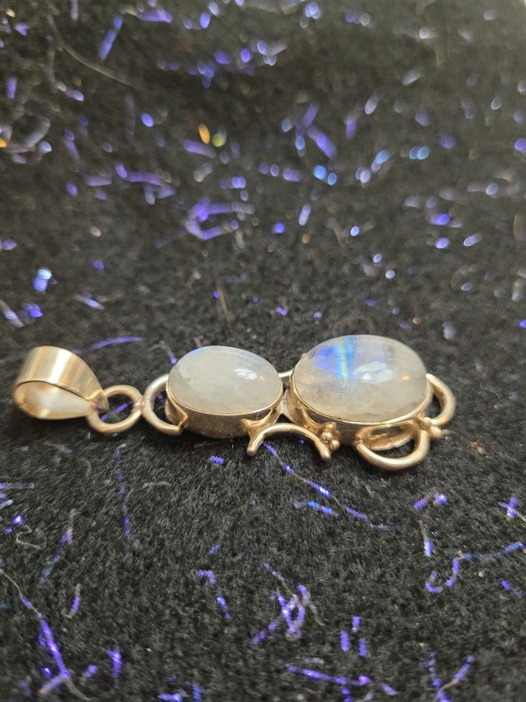 New Sterling Silver 2.75" Double Rainbow Moonstone Pendant