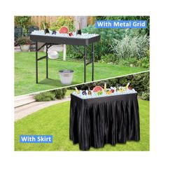 Dragosum Outdoor Cooler Table with Drain, Folding Ice Cooler Table with Removable Matching Skirt, Portable Table Coolers 4 Foot for Party (DD20)
