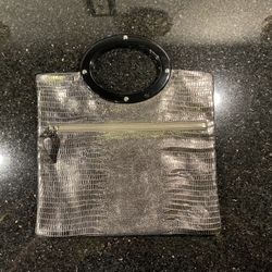 Kate Spade Hoop Handle Wristlet Silver Metallic Fabric