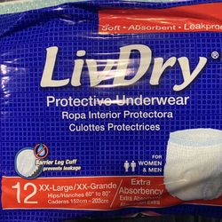 LivDry 12ct XXL Briefs Incontinence Adult Diapers