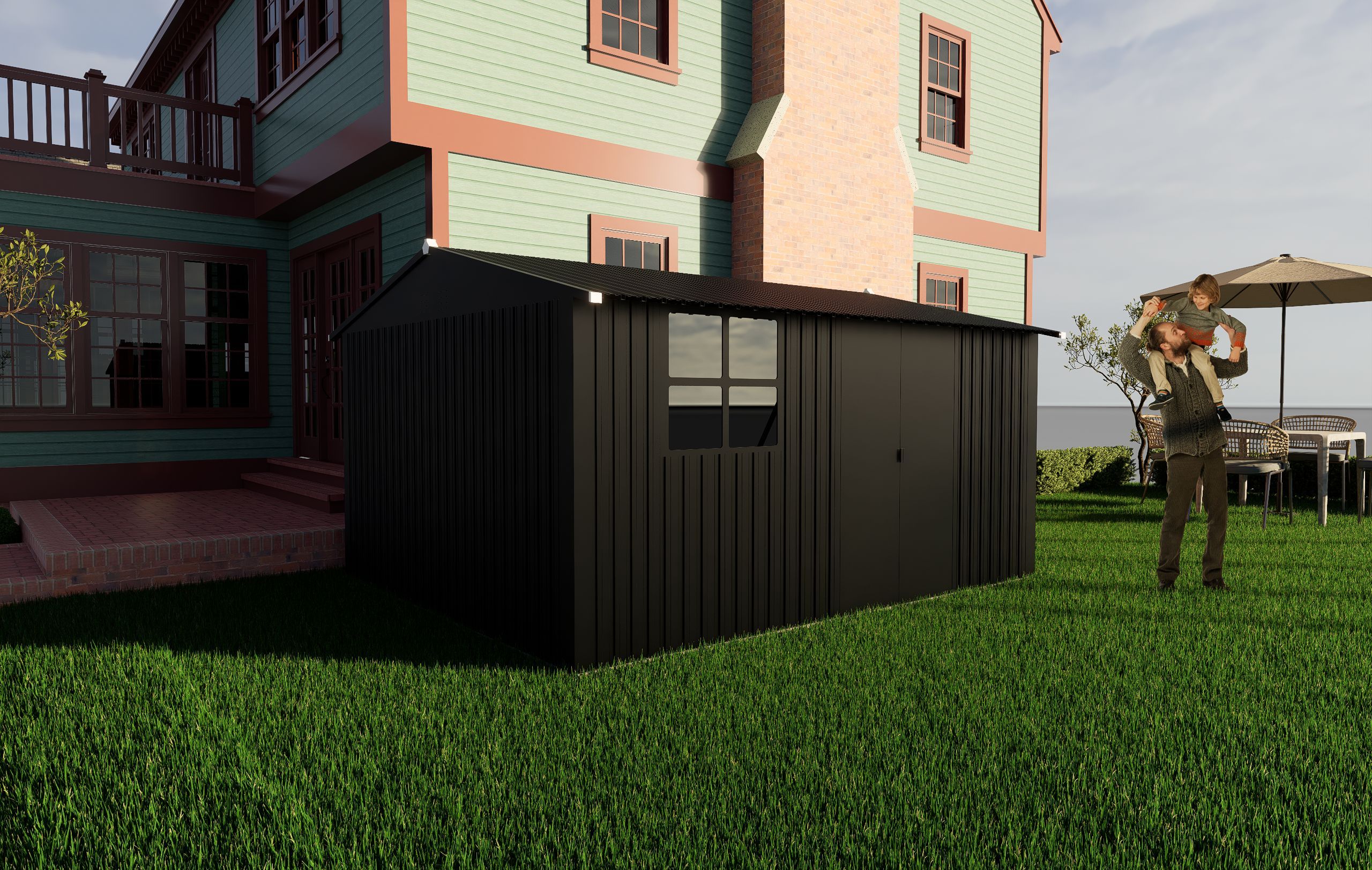 Metal garden sheds 10ftx12ft outdoor storage sheds black with window with sliding door