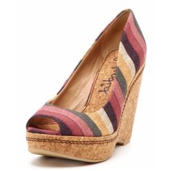 Splendid Striped Cork Platform Wedge Heels