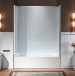TB-6032-L+BTH-6032-WH64,60" x 32” Four-Piece Direct-to-Stud AlcoveTub Surround with Left-Drain Soaking Bathtub Combo inWhite