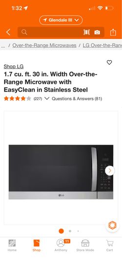 LG microwave oven over the range