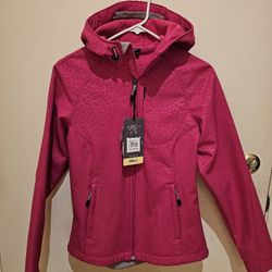  Women's Softshell Hooded Jacket Pink Raspberry Fleece Lined Size S