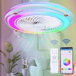 Brand new in the box- Zvaiuk 20" Bladeless Low Profile Ceiling fans With Lights and Remote, ,Modern Flush Mount Enclosed Ceiling Fan with Smart APP Co