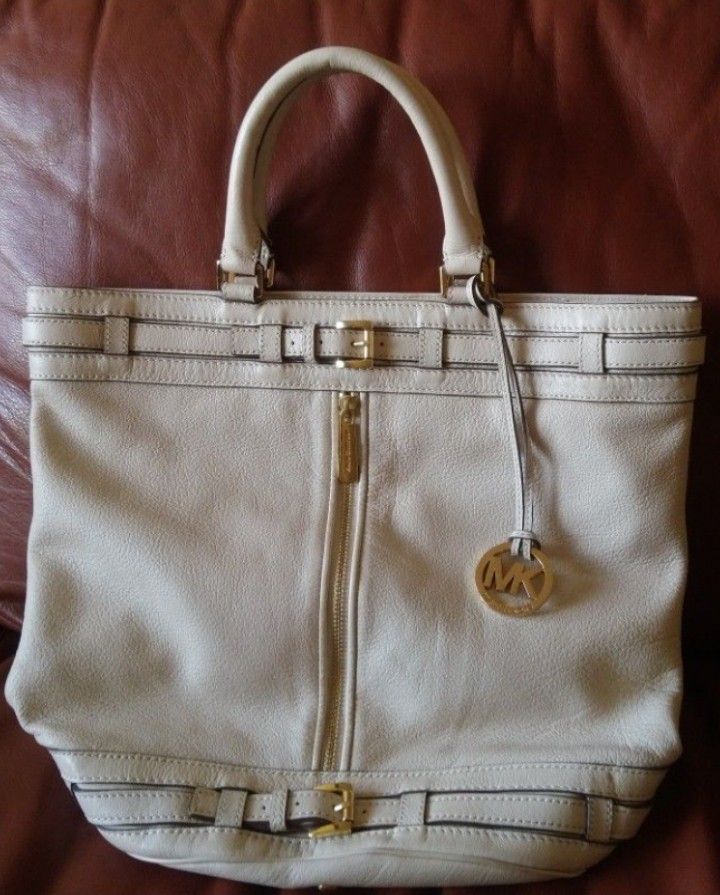 Michael Kors large white leather tote hand bag