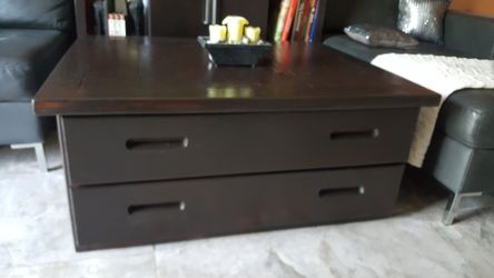 Dark brown coffee table with large drawers