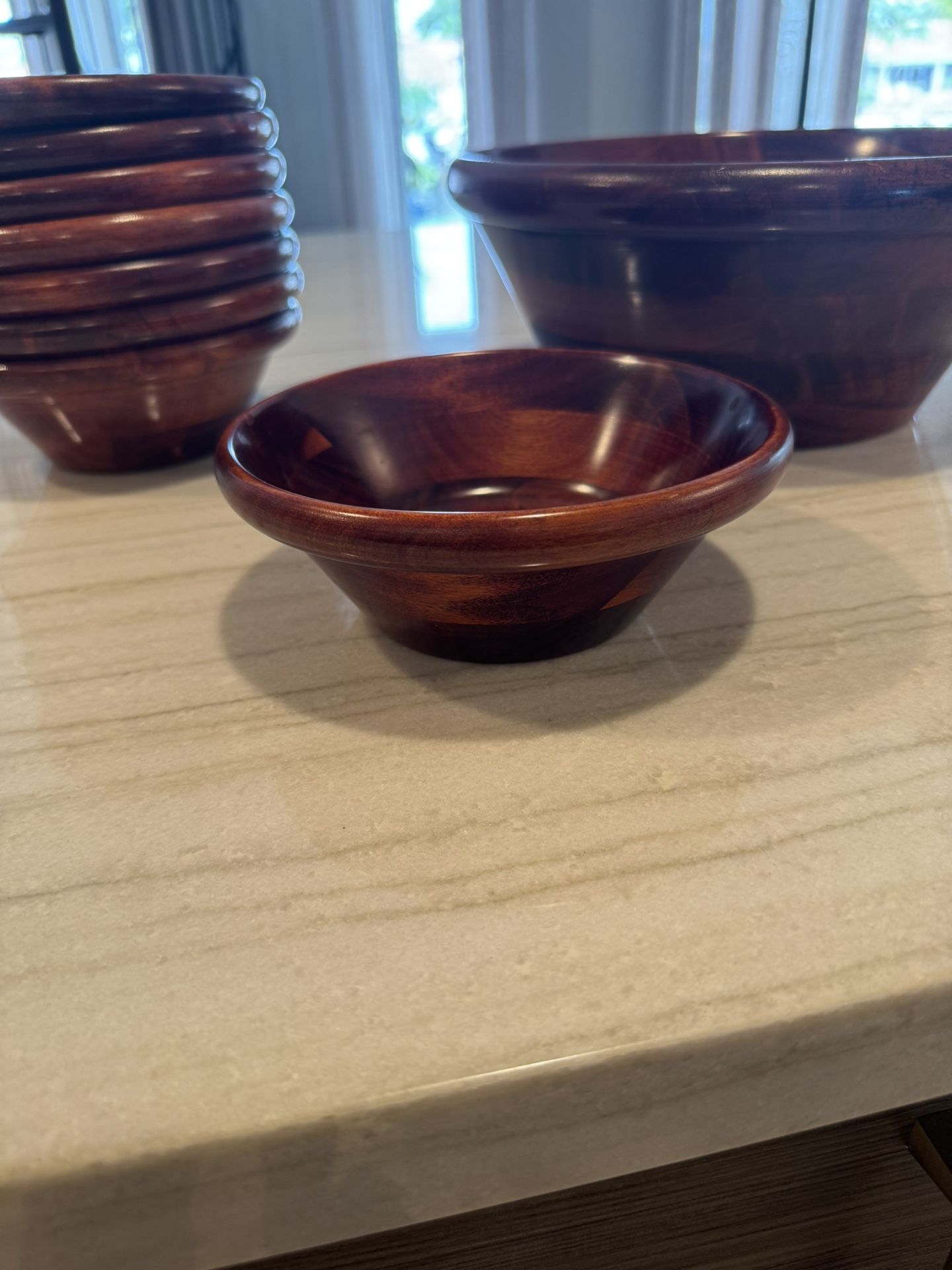 Wooden salad bowls, set of eight small plus one big one