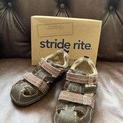Stride Ride Leather Boys Sandals 9.5M Velcro Straps 