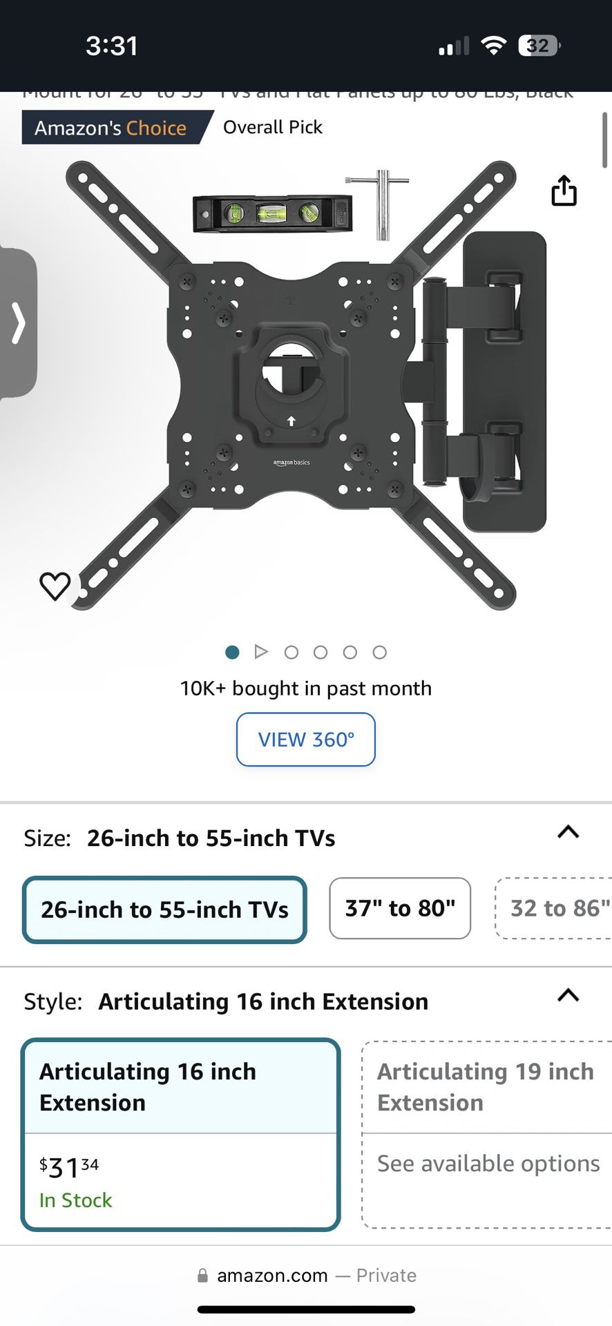  TV Monitor Wall Mount for 26" to 55" TVs 
