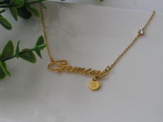 12 Constellation Zodiac Old English Letter Sign Pendant Necklace Astrology, Gemini