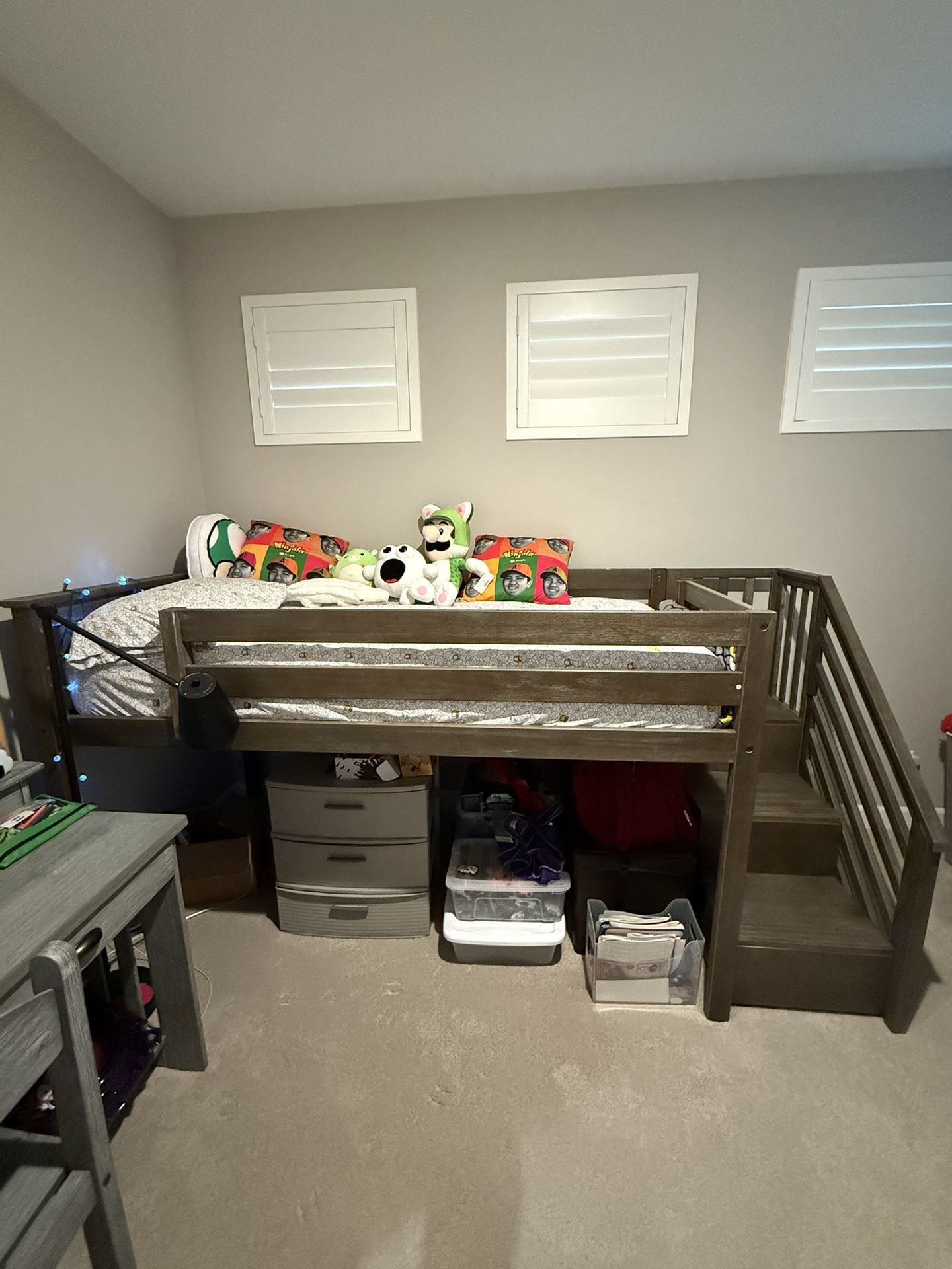 Max and Lily Classic Twin Low Loft with Stairs and Easy Slide - Clay - AND mattress