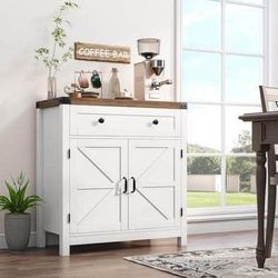 New Coffee Bar Cabinet, Storage, Modern Farmhouse Buffet Sideboard w/ Drawer, Adjustable shelf,white