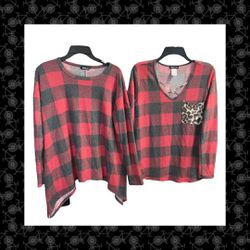 2vHeimish USA Black & Red Checked Casual, Lounge, or PJ Tops Women Small & Medium