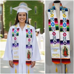 Mexican Zarape Commencement Graduation Stole Sash Class of 2026 Our Lady of Guadalupe