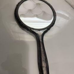Vintage Antique Silver plated Hand Held Vanity Mirror