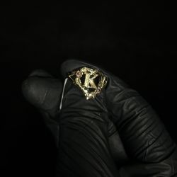 14k Heart Initial Ring