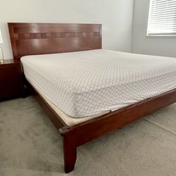 Elegant Cherry Wood Cal-King Bed Frame & Matching Nightstand
